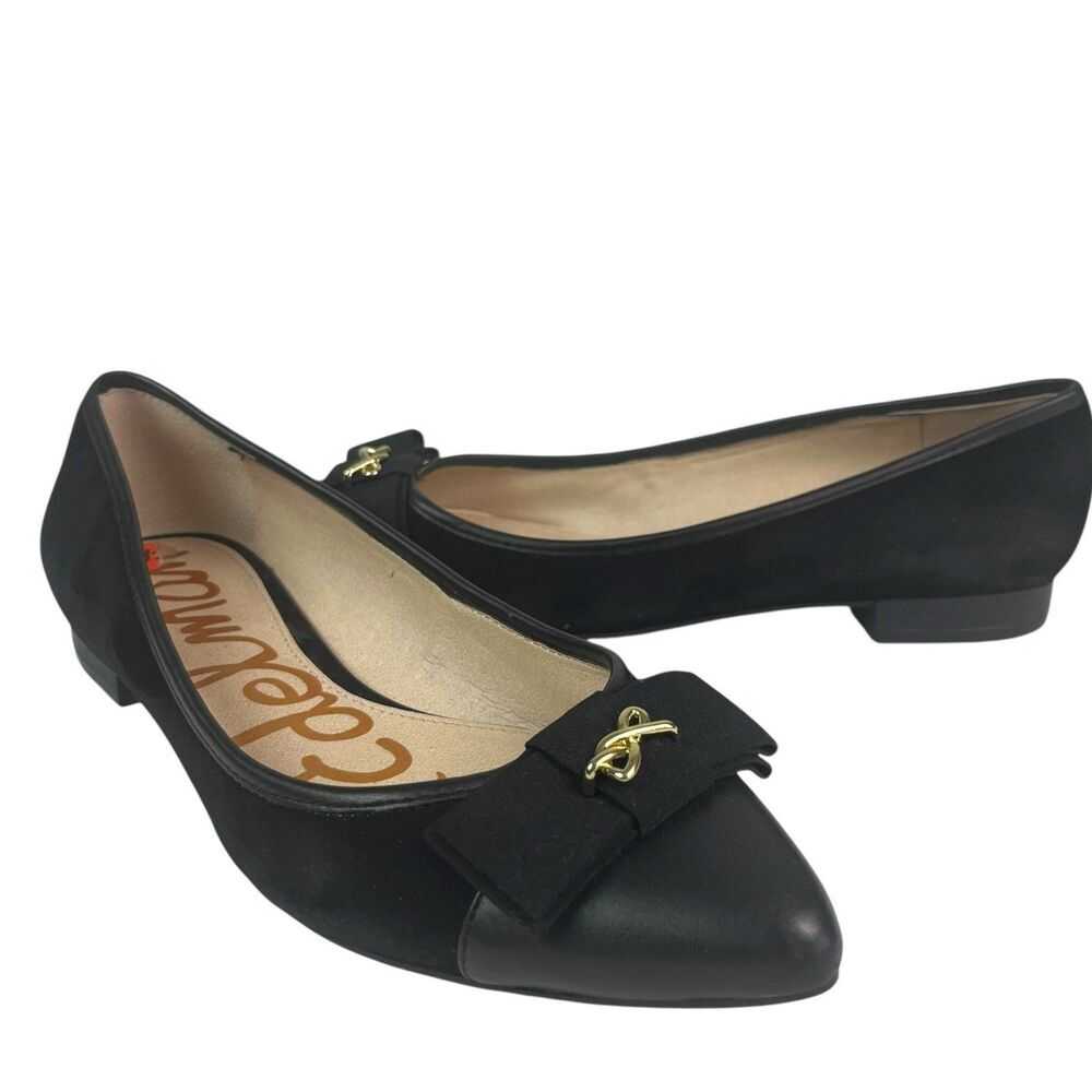 Sam Edelman Lizzy Ballet Flats sz 9.5 Black Suede Leather Bow Preppy Minimalist - Picture 4 of 8